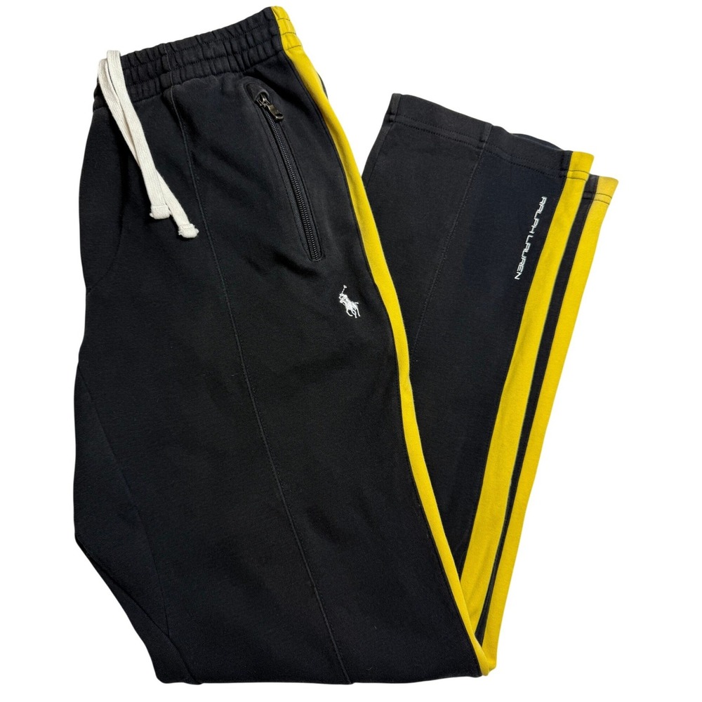 Polo Ralph Lauren Black Yellow Stripe Track Pants Athletic Joggers Size Small